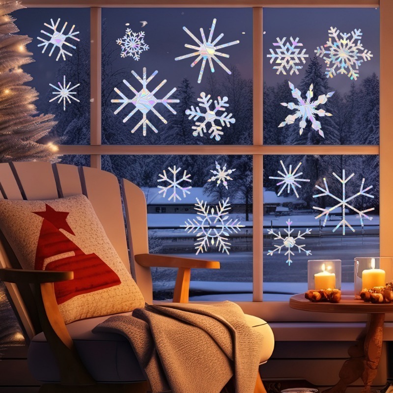Snowflake Window Decal - Pola Kepingan Salju Natal Pelangi Prism
